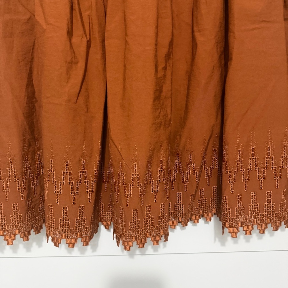 New! Bill Blass NY Rust Eyelet Hem Midi Skirt High Waist Pleated 36266 - Picture 5 of 9
